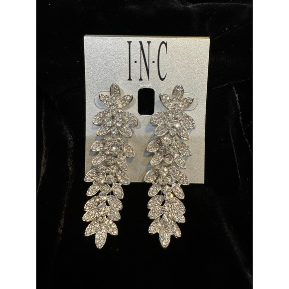 INC International Concepts Jewelry - NWT INC $29.50 Silver Pave Leaf Drop Party Earrings
